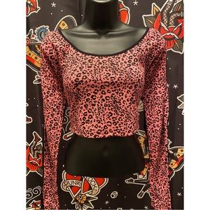 Iron Fist Neon Pink Long Sleeve Leopard Crop Top